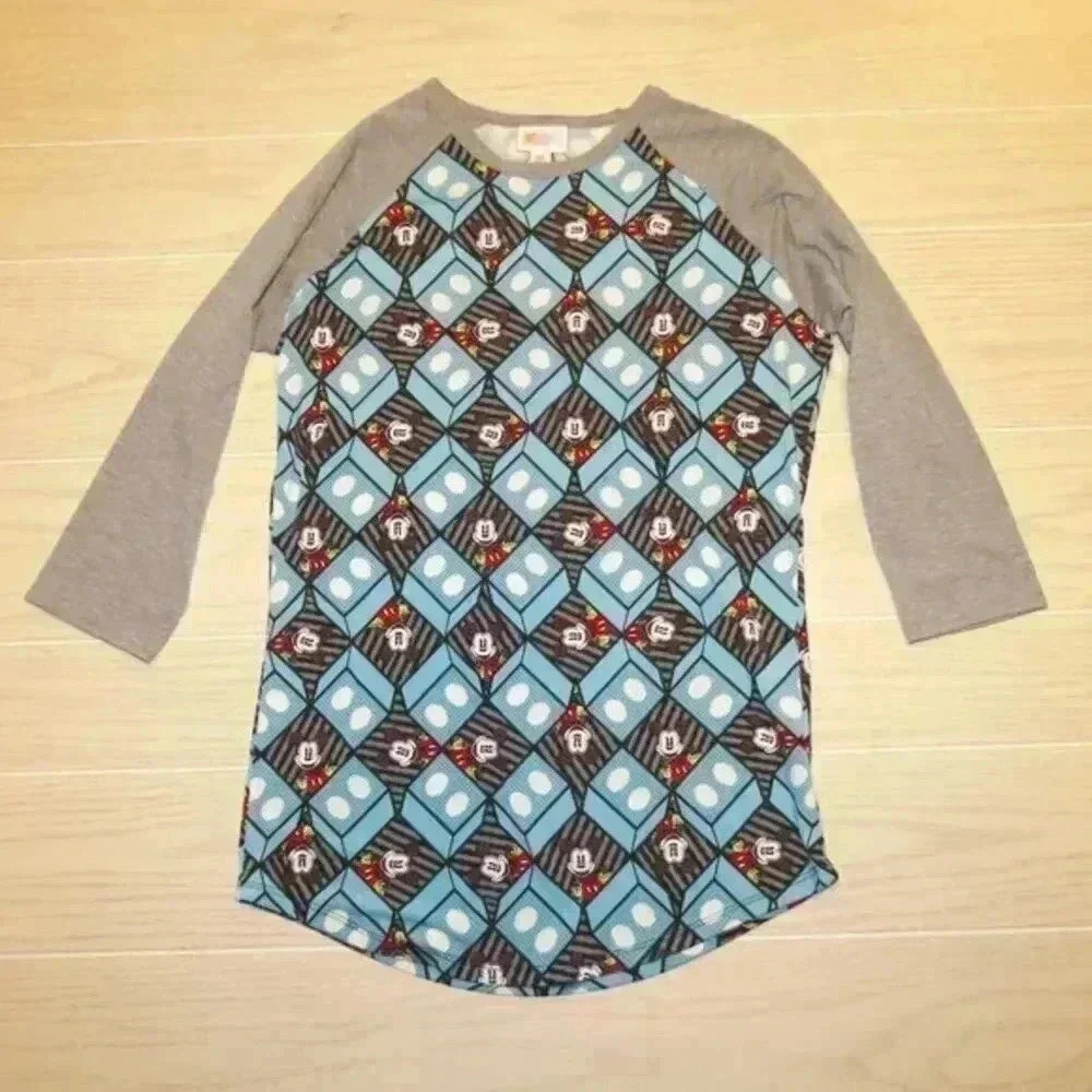 Lularoe Extra Small DISNEY Randy Tee Shirt Top Mickey Mouse Lego Blocks Blue